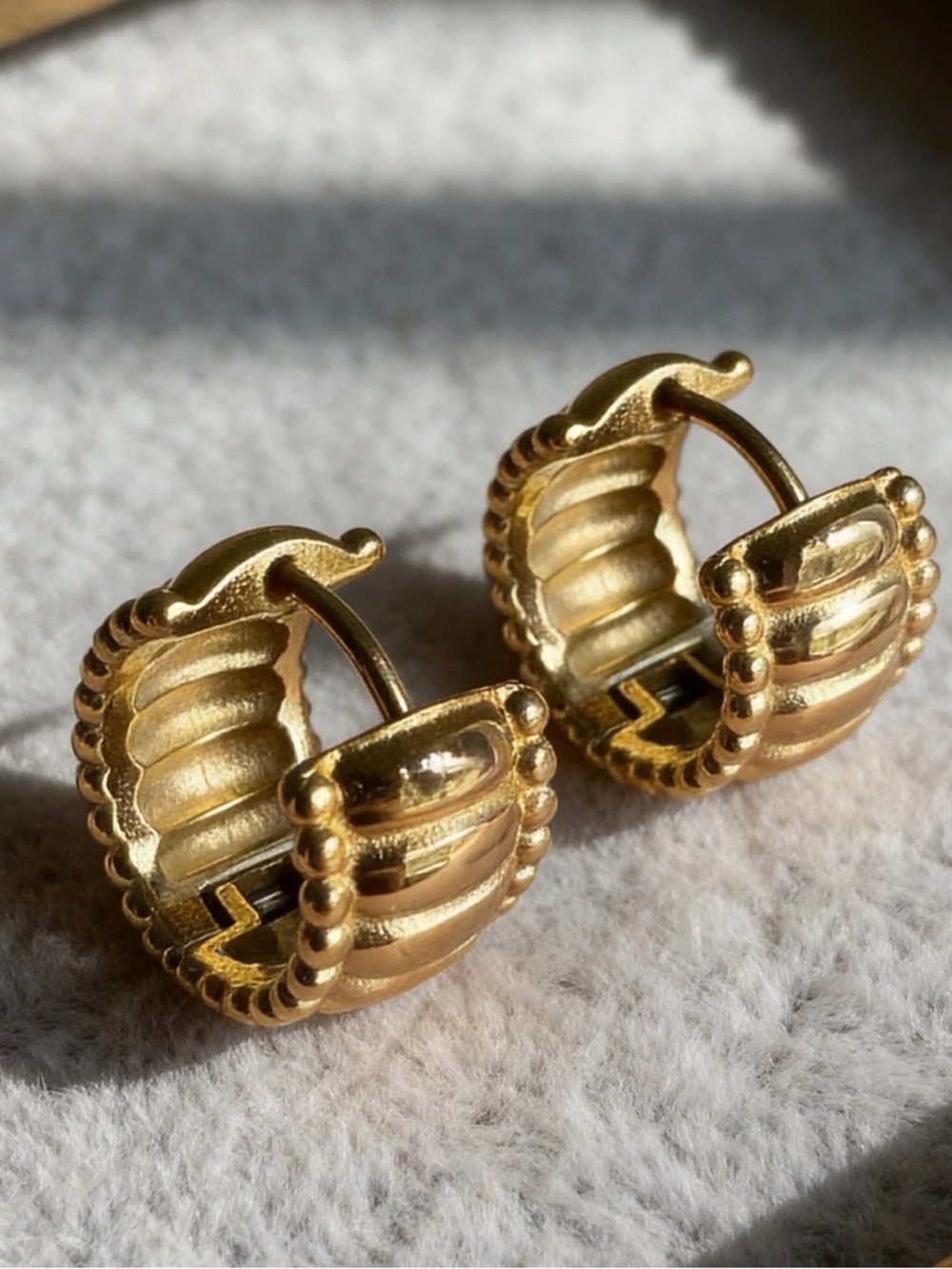 Gold Ribbed Chunky Hoop Earrings